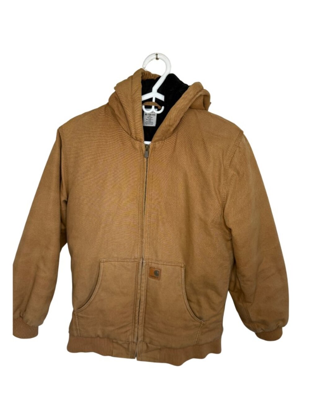 Carhartt Jacket Brown Duck Canvas Hooded Insulated Zip Up Youth XL Workwear